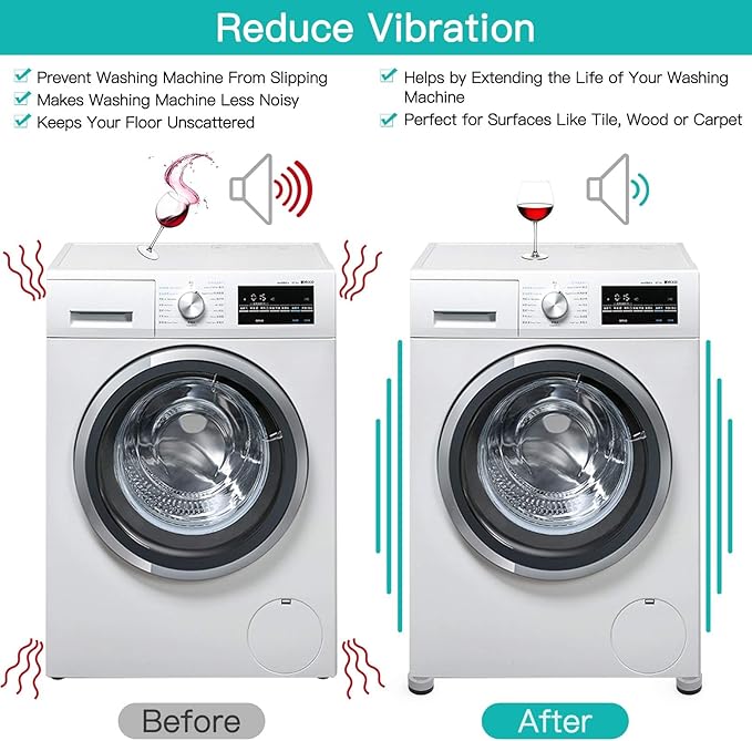 Anti Vibration Pads Shock and Noise Cancelling Washing Machine Support,Washing Machine Pan for Washer and Dryer Protects Pedestals,Protect Washer Dryer from Shaking Walking Stabilizer Mat