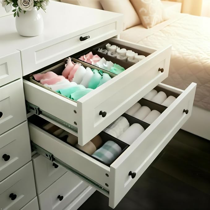 Sock Drawer Organizer 9 Pack - Collapsible Fabric Storage Bins for Underwear Divider, Small Closet Organizers with 9 Compartments, Gray