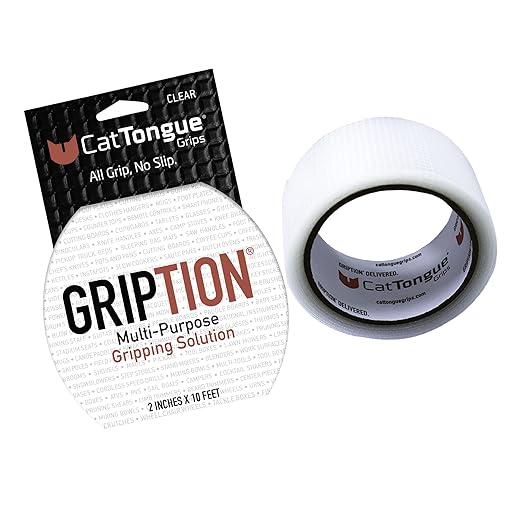 CATTONGUE GRIPS Non-Abrasive Grip Tape Wrap - 2” Thick Heavy-Duty, Waterproof Anti-Slip Tape for Wrapping Tools, Bats, Gym Equipment - Indoor & Outdoor Anti-Slip Solution (Clear, 10ft)