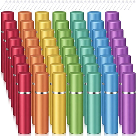 Zonon 56 Pieces Refillable Perfume Atomizer Mini Refillable Spray Perfume Bottle Portable with 56 Pieces Refill Pump Dispenser Pump Transfer Tool for Outgoing (Rainbow Color,5 ml)