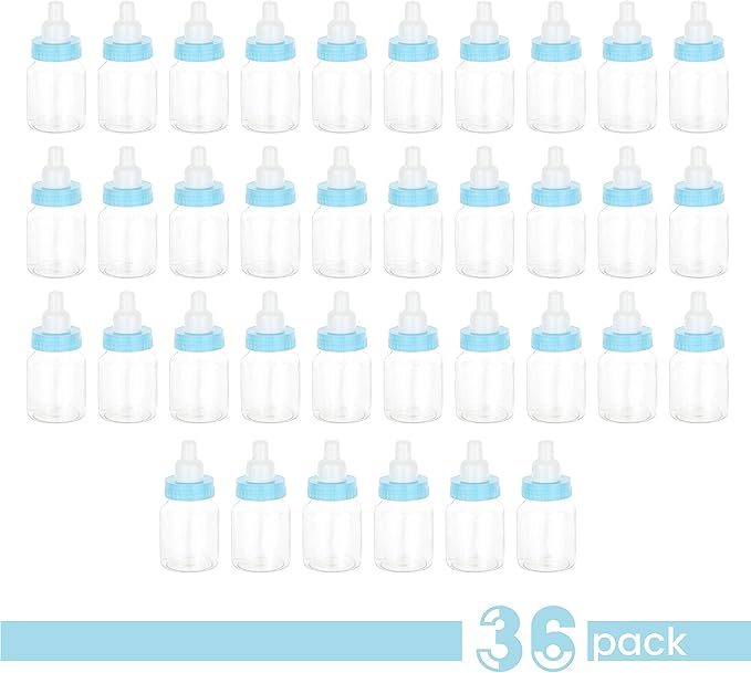 Hammont Blue Baby Boy Bottle Shaped Acrylic Candy Boxes - 36 Pack - 1.5"x3.5" - Perfect for Weddings, Birthdays, Party Favors and Gifts | Designer Cute Clear Lucite Plastic Treat Containers