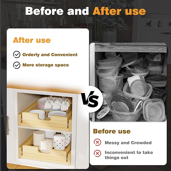 Pull Out Cabinet Organizer, 23''W×21''D Sliding Drawers for Cabinets, Soft Close Slide Out Wooden Pull out Drawers, Base Cabinet Organization for Kitchen, Pantry, Bathroom