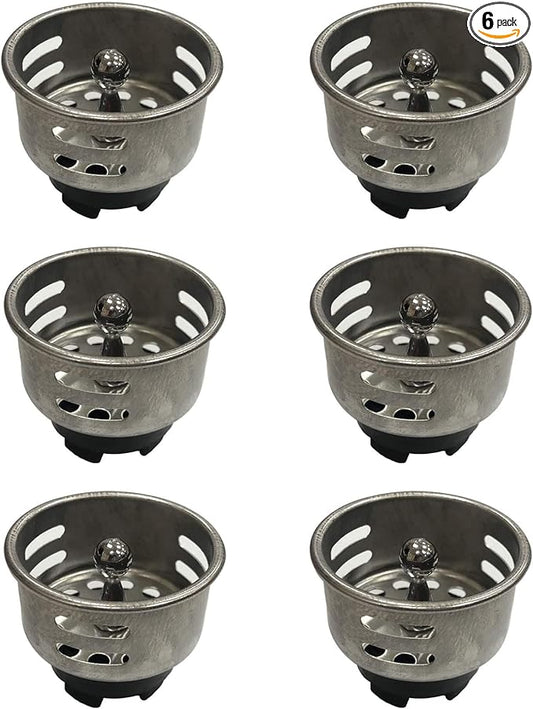 Stainless Steel Junior Duo Strainer Replacement Basket/Stopper for Bar and Prep Sinks Drains 6 Pack