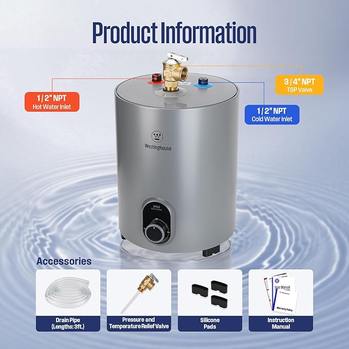 Westinghouse Electric Mini Tank Water Heater - 1.5 Gallon Compact Storage Small Hot Water Heater Electric - 120V Point of Use On Demand Under Sink for Home Kitchen Bathroom, CSA Listed