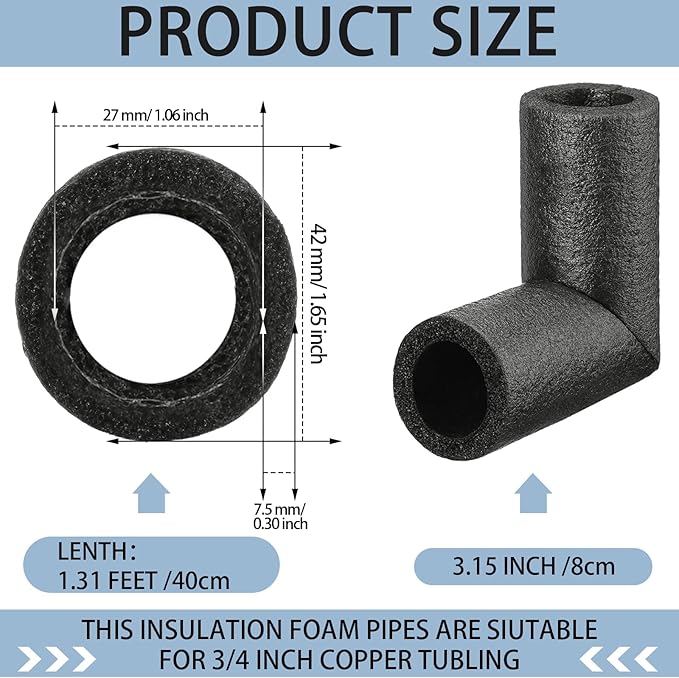 4 Pack Elbow Pipe Insulation Foam Tube Outdoor Wrap Black Pipe Covers Elbow Insulation Tubing Water Foam Covers for Outdoor Winter Irrigation, Sprinkler (1 Inch)