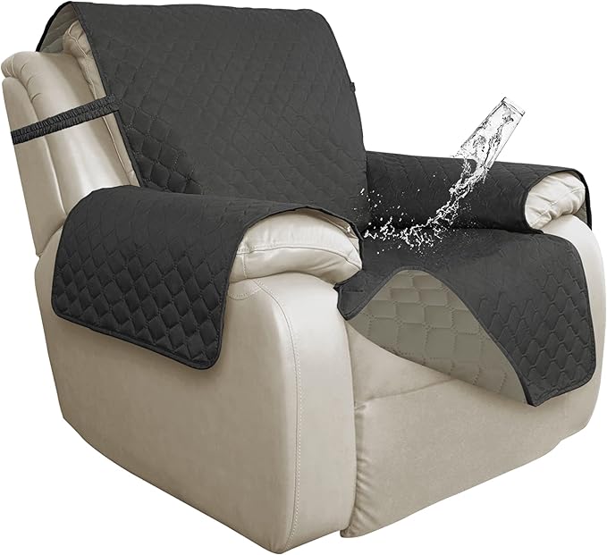 ISSUNTEX Double Protection 100% Waterproof Recliner Covers for Living Room, Reversible Furniture Protector Recliner Couch Sofa Slipcover for Dogs, Pets, Kids (Oversized Recliner, Dark Gray/Beige)