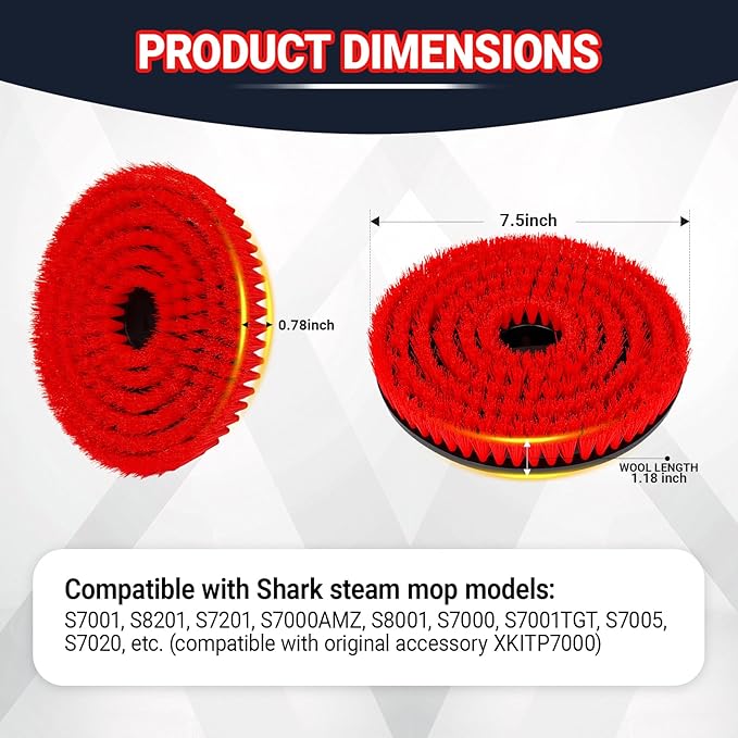 2 Pack Replacement Brush Heads for Shark Steam Mop S7000/S7001/S8201 Series, Deep Cleaning for Tiles Hardwood Floor (red)