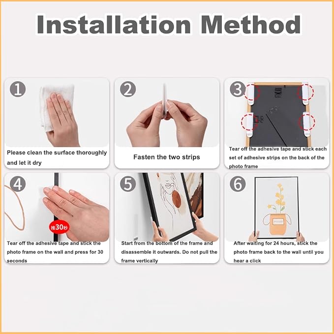 Adhesive Hook and Loop Strips Heavy Duty, 24-Pairs(48 Strips) Double-Sided Sticky Picture Hanging Kit, Picture Hangers for Walls, Picture Hanging Hooks Without Nail, Removable Damage Free