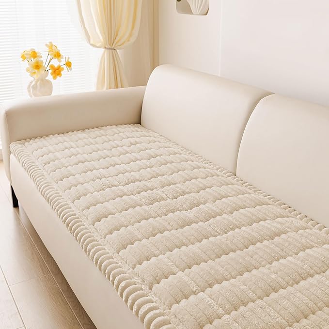 hyha Couch Covers for Dogs Washable, Non Slip Plush Dog Sofa Protectors, Fuzzy Pet Couch Covers for 3 Cushion Sofa Pet Friendly (Apricot, 27.6" x 82.7")