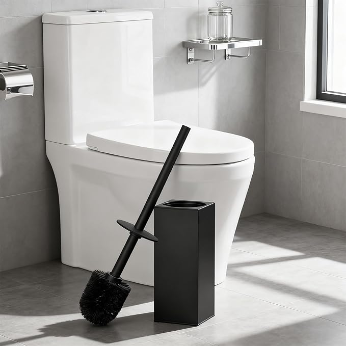 Bathroom Toilet Brush Stainless Steel Holder Soft Bristles Freestanding Tool Bathroom Toilet Brush Stainless Steel
