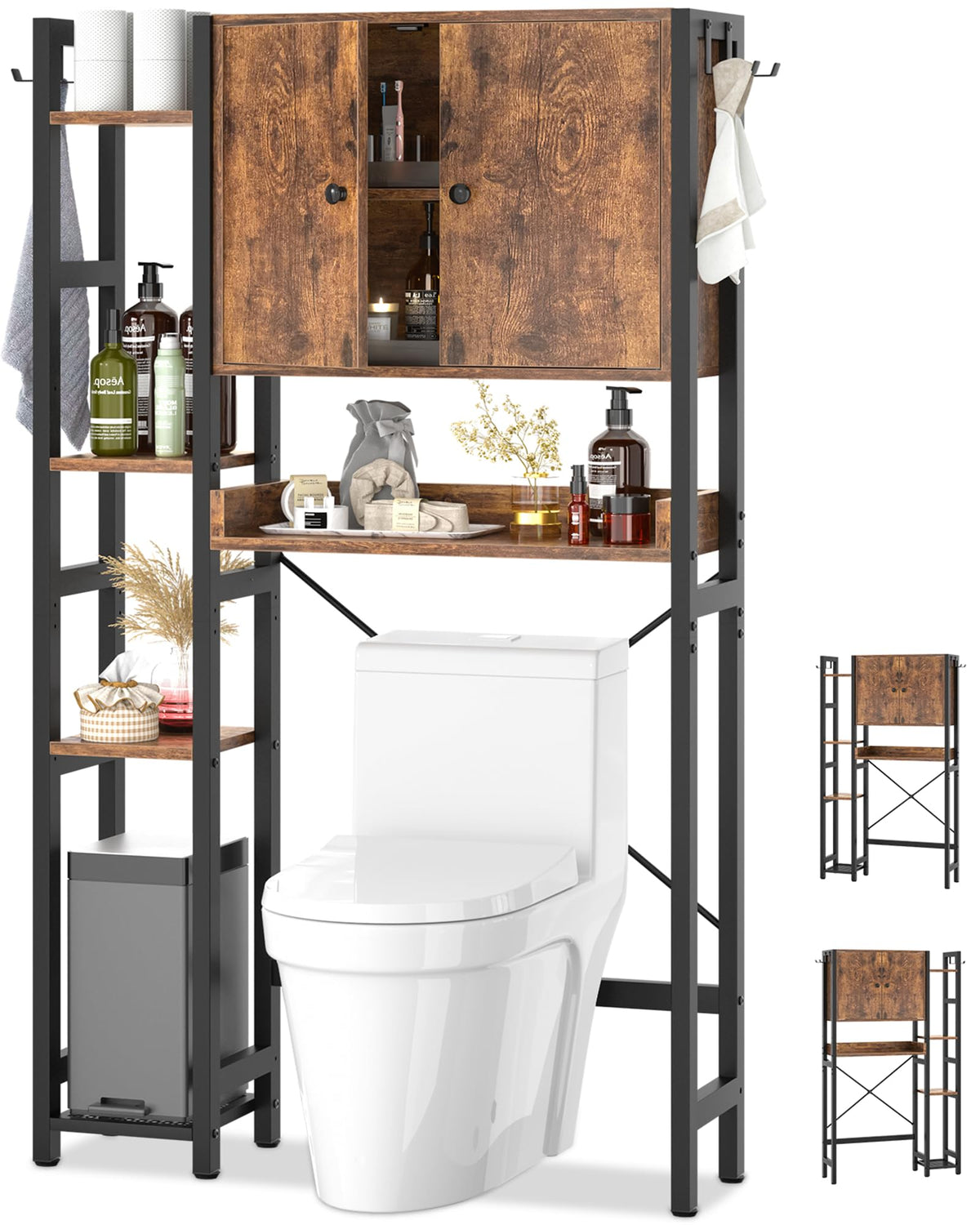 Over The Toilet Storage Cabinet with Doors - 7 Tier - Image 1