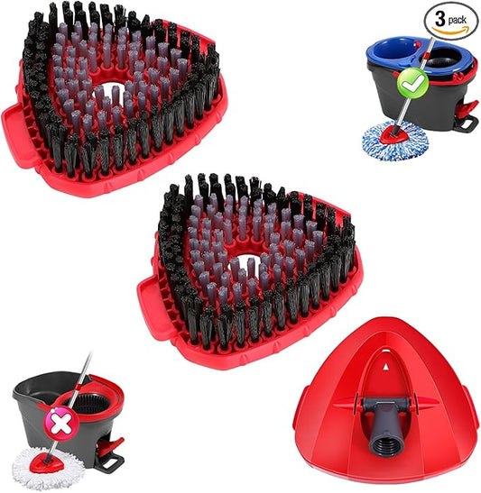 2 Pcs Full-Coverage Spin Mop Scrub Brush Heads and 1 Mop Base Part Replacement with Oceda RinseClean 2-Tank System,Hard Bristle Cleaning Brush for Bathroom Kitchen Tile