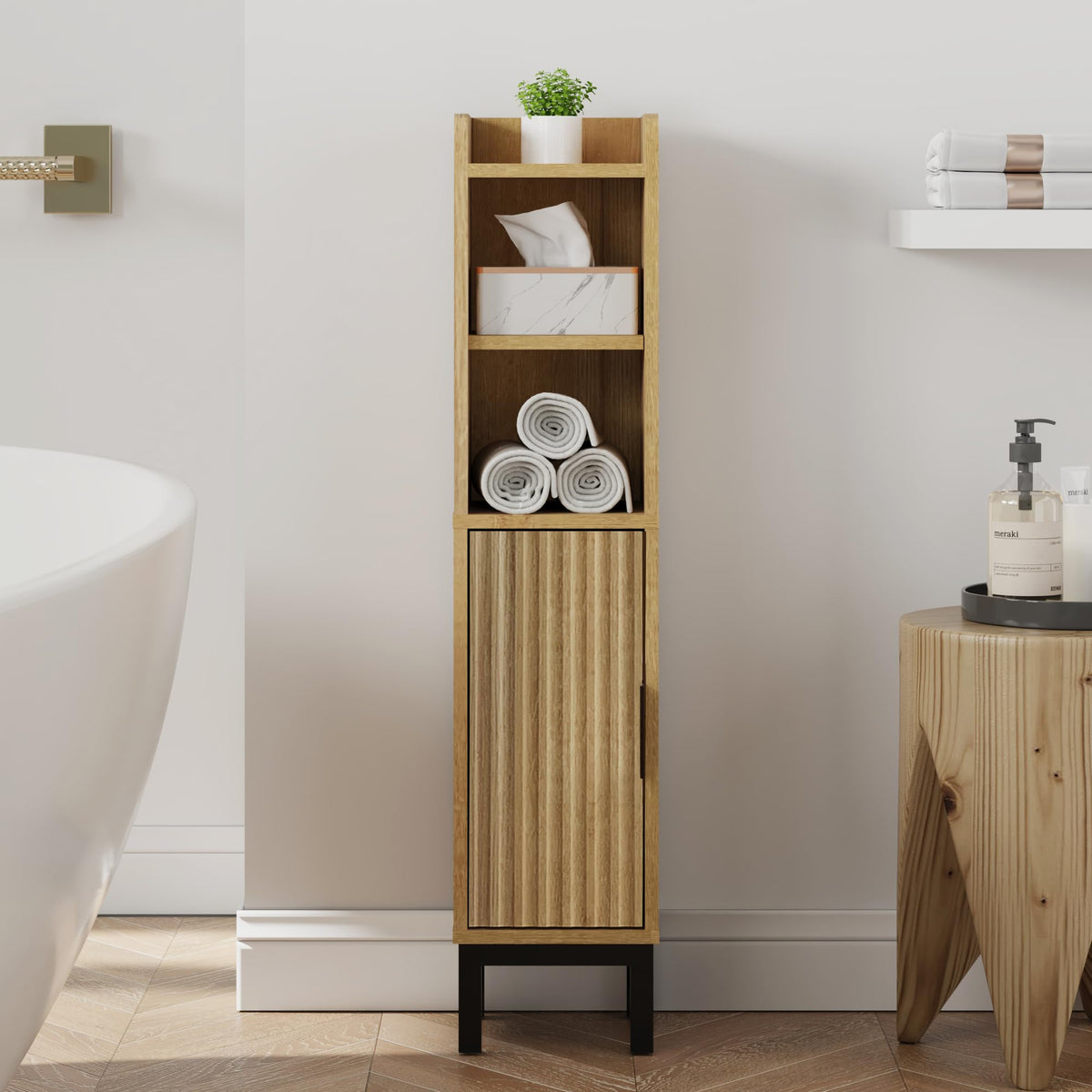 Small Bathroom Storage Cabinet Corner Narrow Toilet Paper - Image 1