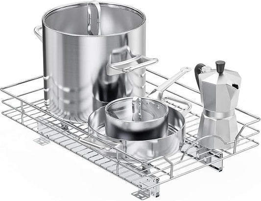 ROOMTEC Pull Out Cabinet Organizer - 14" W x 21" D, Slide Out Kitchen Cabinet Storage Shelves, Fits 15.5" Opening