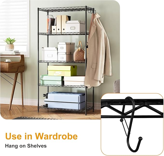 4 Pack Large Grid Wall Baskets with S-Hook - Gridwall Accessories Set Black Metal Hanging Shelf Basket Bins Organizer - Modular Storage Holders for Photo Display Panel Shelving Caddy for Garage