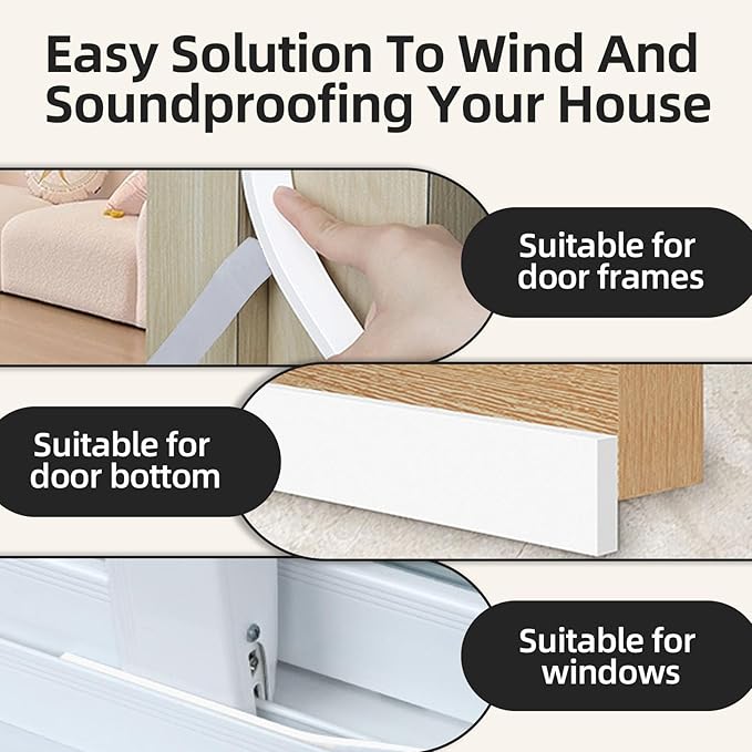 16.4 Feet Foam Weather Stripping Tape,2 Inch W x 1/4 Inch T,High Density Insulation Tape,Self-Adhesive Seal Strip for Doors & Windows-Draft Blocker,Soundproofing,Waterproof,White