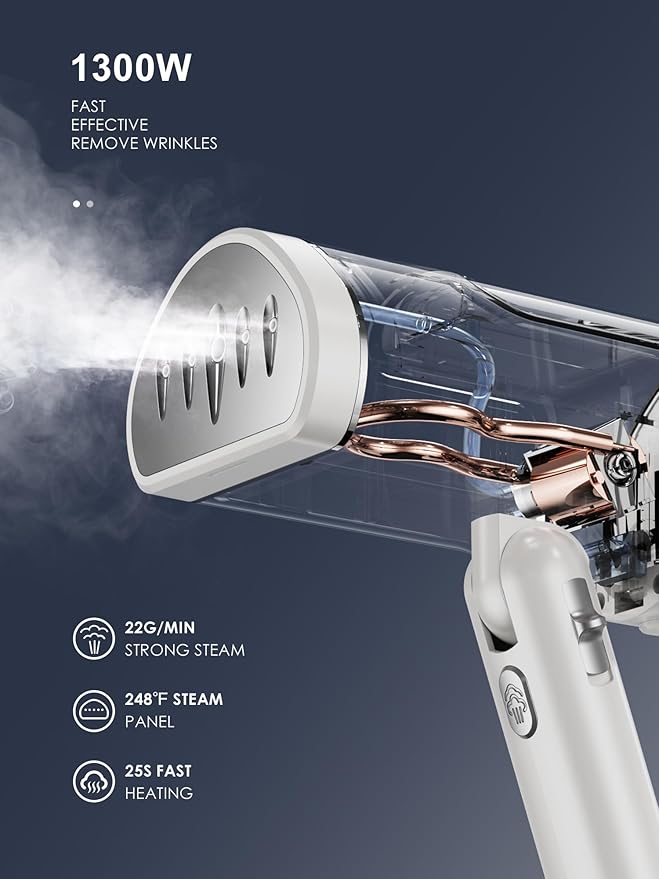 Reemix Portable Garment Steamer, Foldable Handheld 1300W, Travel Size Fast Heat-up, Fabric Steamer for Home & Travel, 120V Only (White)