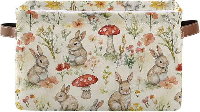Easter Mushroom Bunny Rectangular Storage Basket Organizer Bin Shelf Baskets For Clothes Gifts For Home Office Dorm