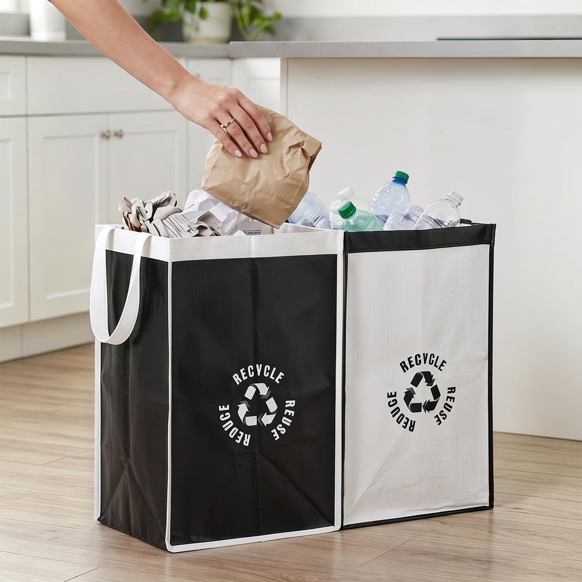 2-piece Set Of Recycling Bags for Kitchen, Reusable Waste Sorting - Image 1