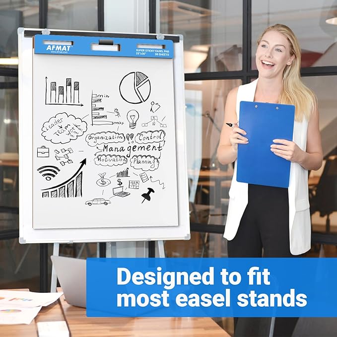 AFMAT Sticky Easel Pads, 25 in x 30 in Flip Chart Paper for Teachers, Super Sticky & Bleed-Resistant, Self-Stick Easel Paper for Office/Classroom/Whiteboard/Wall/Windows, 30 Sheets/Pad, 5 Pads