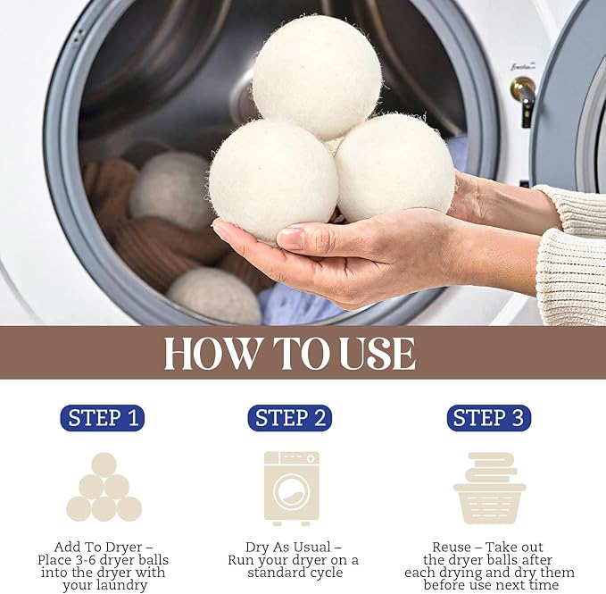 Wool Dryer Balls, New Zealand Dryer Balls Laundry Reusable Reduce Static Cling, Dryer Ball to Reduce Wrinkles & Shorten Drying Time, Drying Balls Fabric Softener Ball for Laundry（Pack of 8 XL)