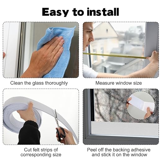 3 Roll 16.4 Ft x 2'' Window Condensation Prevention Absorber, Thick Window Moisture Absorbent Tape Reusable Condensation Prevention Felt Strip for Absorbing Water Keeping Dry