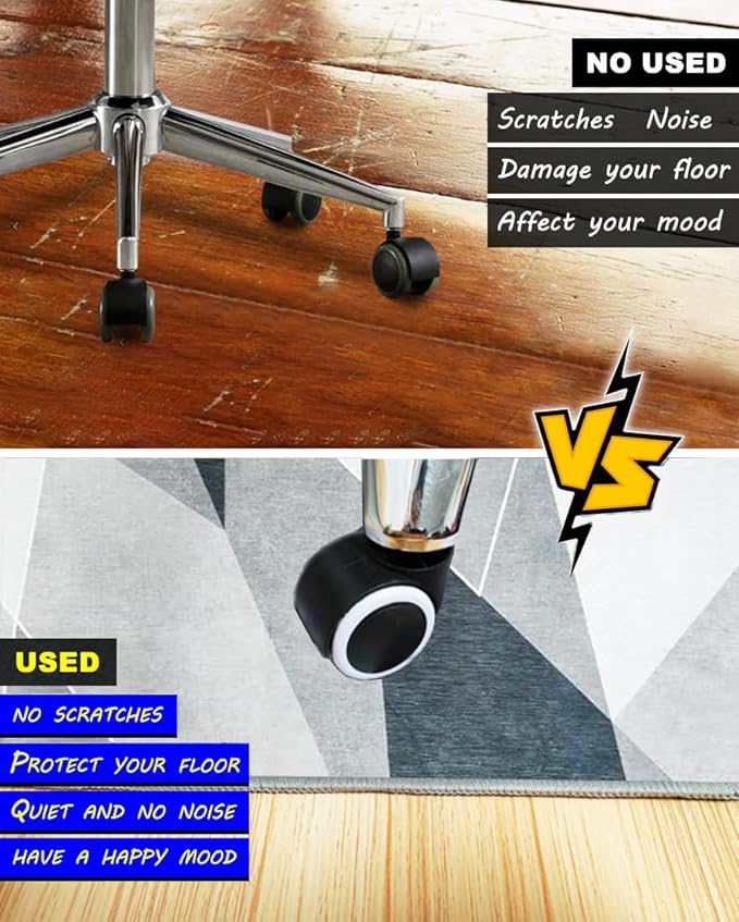 Office Chair Mat for Hardwood Floor,55"*35" Under Desk Mat, Computer Chair Rug,Anti-Slip Floor Protector for Low-Pile Carpet Home Office Black White