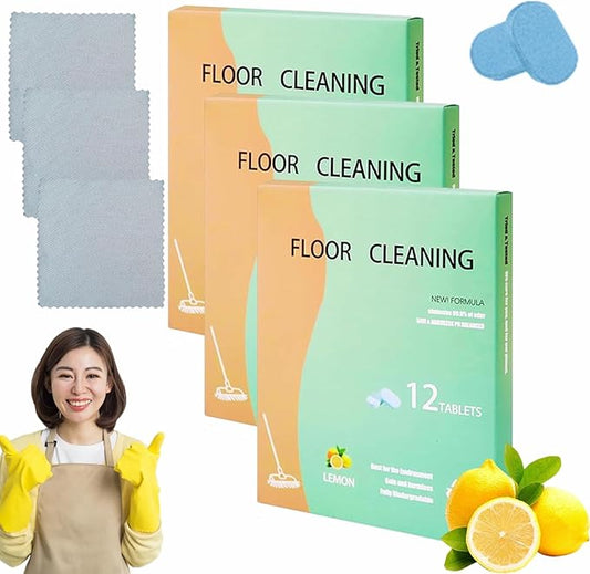 Floor Cleaning Tablets, 12PCS Floor Cleaner Tablets, High Shine & Deep Clean, Floor Cleaning Solution Tablet Lemon Scent, Flooring Protection Agent for Tile, Shine Wood (36PCS)