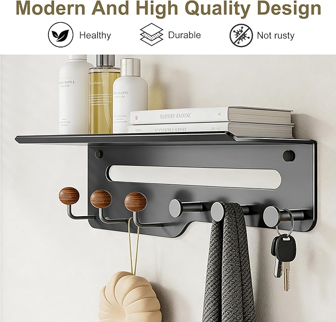 Coat Hooks for Wall, Thickened 5 Hooks No Nail Adhesive Hooks, Towel Hanger for Bathroom, Door Hanger Hooks, Hooks for Hanging Hat Key Towel Purse Robes Mudroom Entryway