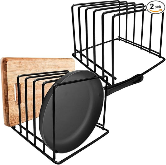 Homaisson Kitchen Pan Organizer Pot Rack 2 Pack,5-Slot Holder for Thin Pans Baking Trays and Cutting Boards for Kitchen Countertop Cabinet Storage