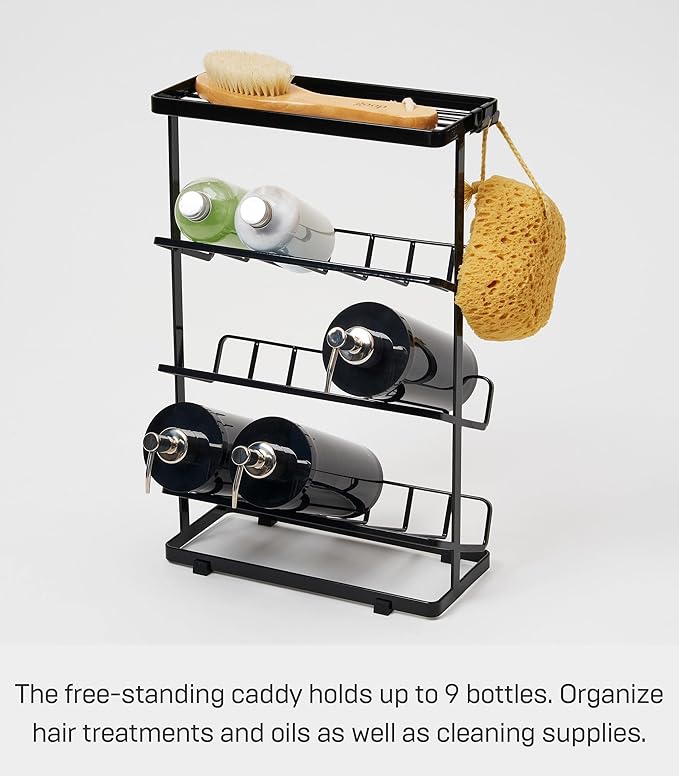 YAMAZAKI Home Tower Bath Rack - Bathroom Shower Storage Holder, Caddy Shelf Organizer - Medium, 17" - Steel - Holds Up To 9 Dispensers