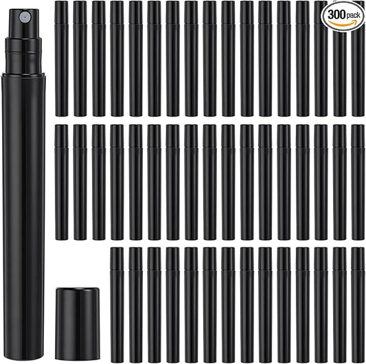 Tanlade 300 Pcs 5ml Mini Spray Bottles Refillable Black Plastic Travel Perfume Atomizer Mouthwash Bottle Cologne Small Sample Containers for Essential Oils Retailers
