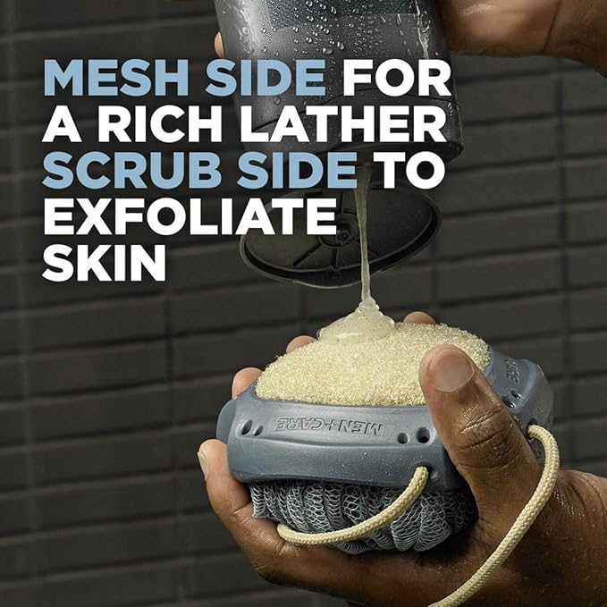 DOVE MEN + CARE Shower Tool For Stronger, Healthy-Feeling Skin Active Clean Scrubs and Exfoliates Body Wash Eucalyptus + Cedar Oil to Rebuild Skin in the Shower