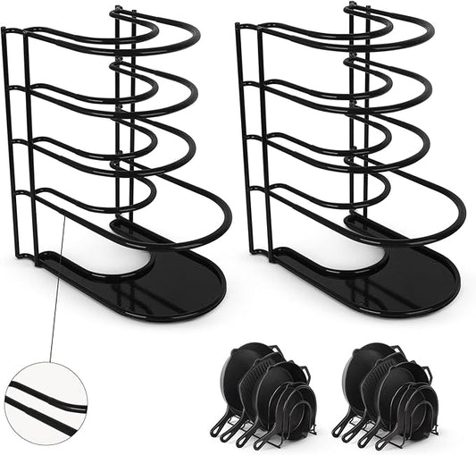 Cuisinel Pots and Pans Organizers - 2-PACK of Silicone-Coated Non-Slip 12" Heavy Duty Skillet Rack - Kitchen Organization Storage - Holds Cookie Sheets, Cutting Boards, Cast Iron Cookware, Dish Stand