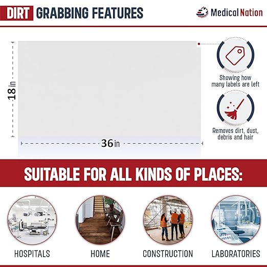 Sticky Mat - 18" x 36" - 120 White Sheets (Pack of 4 Mats - 30 Sheets per Mat) for Clean Rooms, Construction, Medical Facilities, Laboratories, Hospitals and Pets - Tacky Adhesive Mats