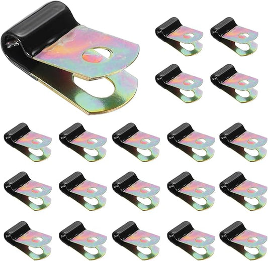 PATIKIL 1/4 Inch Vinyl Coated Cable Clamps, 50 Pack Galvanized Steel Metal Cable Clips Rubber Cushion Insulated Pipe Clamps for Tube Lines Cord Wire Management, Black
