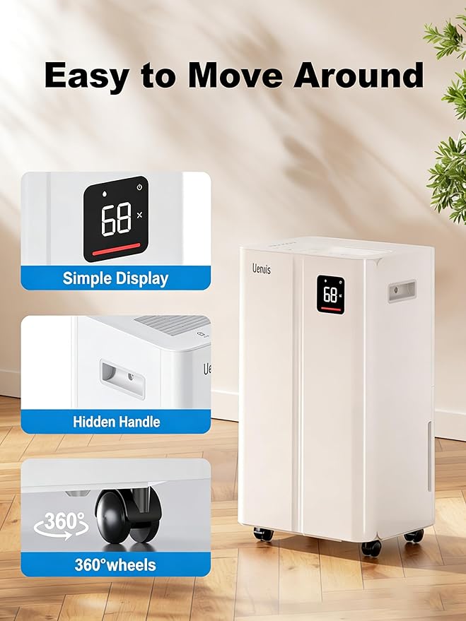 4500 Sq. Ft Dehumidifier for Basement, Lienuis 50 Print Dehumidifiers for Home with Drain Hose, Auto or Manual Drainage, Humidity Control, Dry Clothes Function, 24H Timer,1.06 Gallon Water Tank