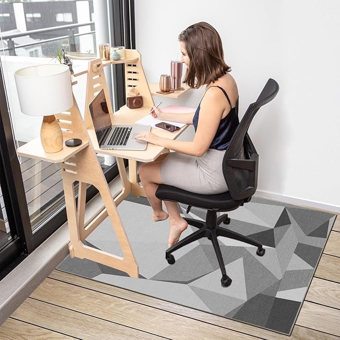 Office Chair Mat for Hardwood Floor & Low-Pile Carpet,55"*35" Under Desk Mat, Computer Chair Rug,Anti-Slip Floor Protector for Home Office Grey White