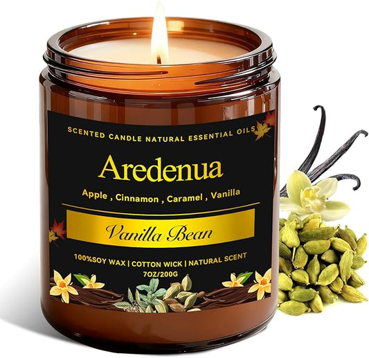 Vanilla Bean Odor Eliminating Candles | Vanilla Bean Scented Soy Candle for Home, Air Freshening & Cozy Vanilla Scent, Relaxing Home Scented Candles, Cozy Winter Candle Gift for Women & Men