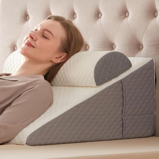 2PCS Wedge Pillow, 12" Wedge Pillow for Acid Reflux, Back Pain Relief, Cooling Memory Foam Top, Bed Wedge Pillows for Headboard, Sleeping, Snoring, Back Support, After Surgery.