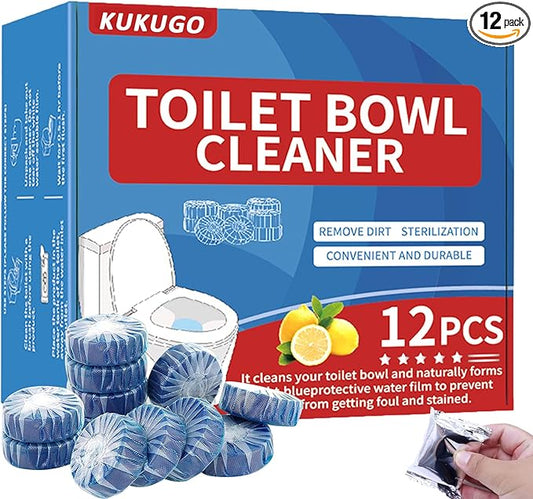 Toilet Bowl Cleaner Tablets, Automatic Septic-Safe Tank Cleaner Fast-Dissolving, Easy-to-Use & Powerful Cleaning (12)