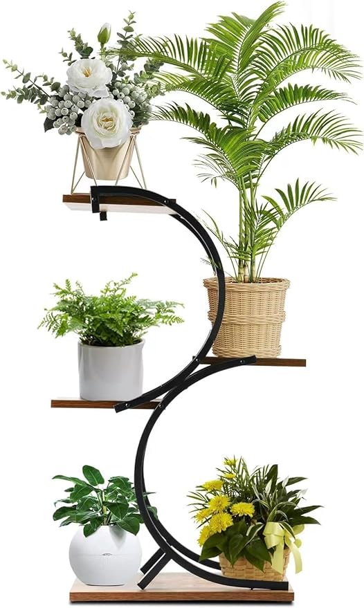 CHPHI 4 Tier Plant Stand Indoor, Space-Saving Planter Shelves Flower Pot, Tiered Wrought Metal Flower Shelf Plants Holder Display Rack, Flower Pot Holder Shelf for Living Room, Patio, Balcony