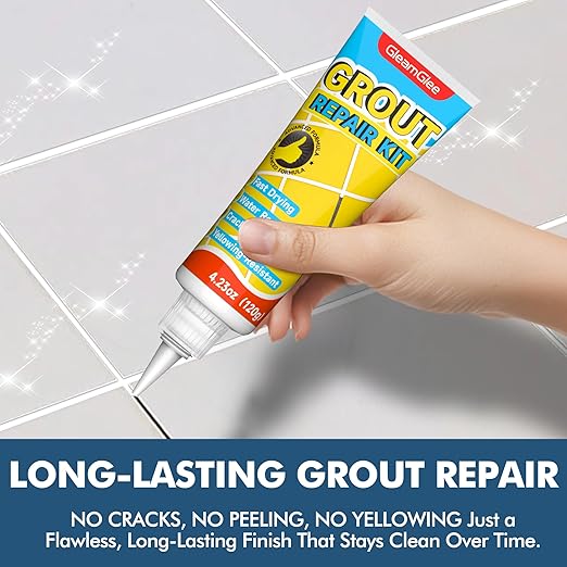 Tile Grout Repair Kit, 2 Pack Grout Filler - Fast-Drying Grout Paint, Restore & Refresh Tile Joints for Bathroom, Shower, Kitchen & Floor Tiles - Grey
