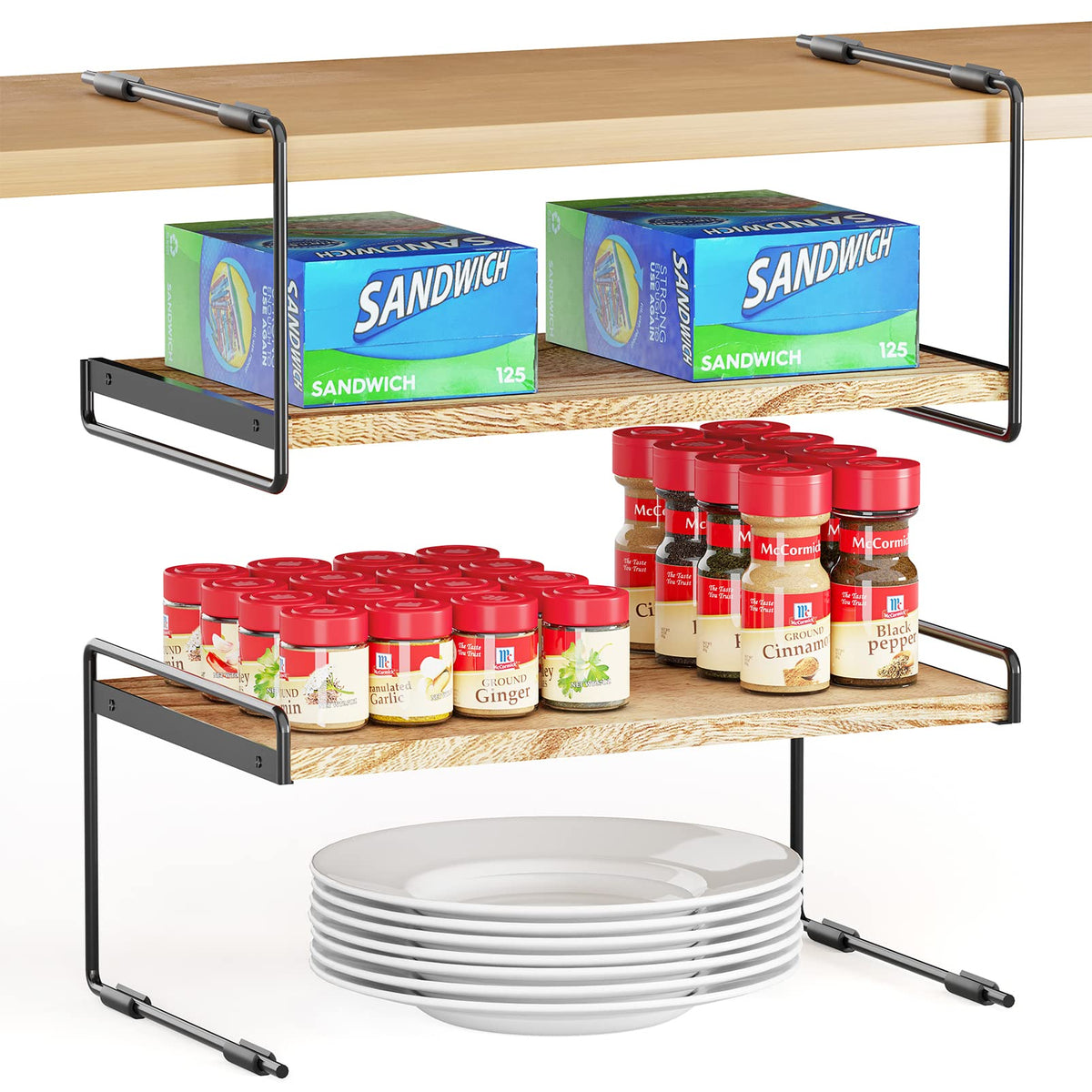 SpaceAid Cabinet Shelf Organizers 2 Pack, Kitchen Counter - Image 1