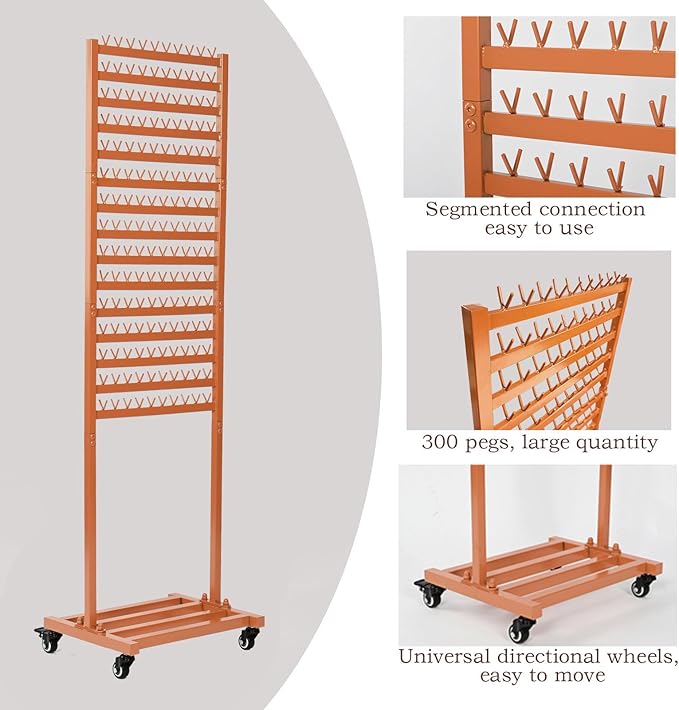 Braiding Hair Rack 300 Pegs Metal Hair Extension Holder 2-Sided Adjustable Hair Braid Tools Hair Separator Stand with Wheels Tangerine Yellow Standing Braid Rack for Hair Stylist