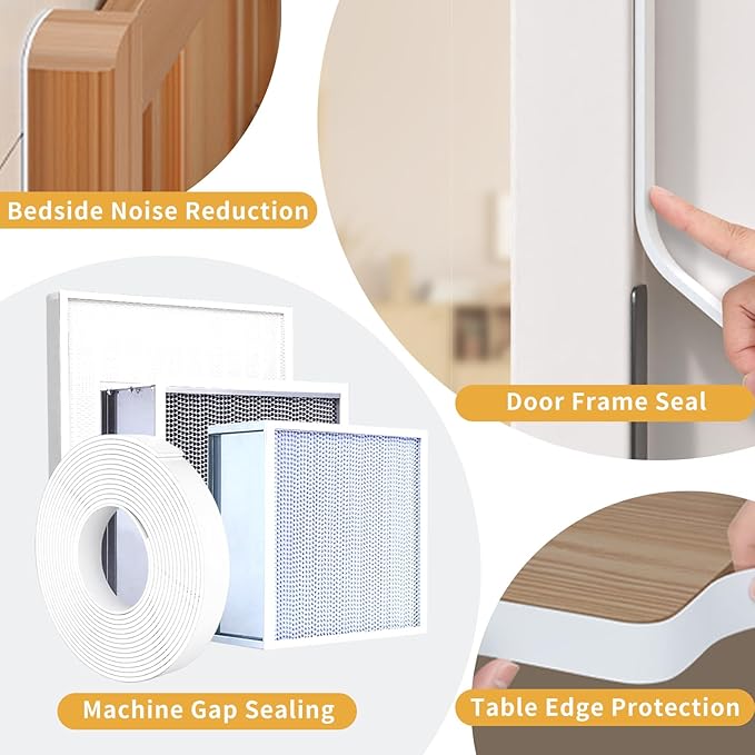 Foam Weather Stripping Door Seal,1 Inch W x 1/17 Inch T x 33 Feet White Window Sealing Tape，Single-Sided Self-Adhesive Insulation Sealing Strip