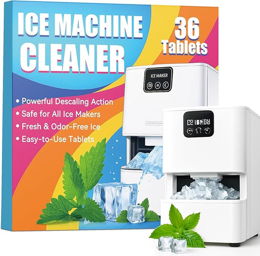 Ice Maker Cleaner Tablets, 36Pcs Nickel Safe Ice Machine Cleaner and Descaler, Works with Most Countertop, Portable and Commercial Ice Machines, Removes Hard Water and Limescale for Clear