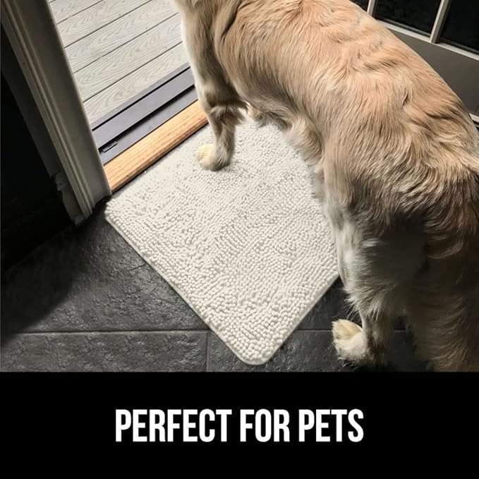 GORILLA GRIP SoakSTOPPER Dog Door Mat, 36x24 Machine Washable Rug Absorbent Doormat Captures Moisture Mud Dirt, Quick Dry Soft Chenille Entryway Rugs Indoor Entrance Mats for Dog Paws, Cream