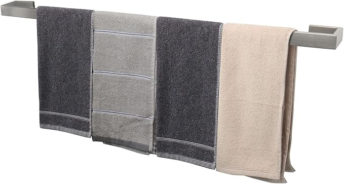 TocTen Bath Towel Rack - Square Base Thicken SUS304 Stainless Steel Towel Bar for Bathroom, Bathroom Bar Accessories Towel Rod Heavy Duty Wall Mounted Towel Holder (Brushed Nickel, 36 Inch)
