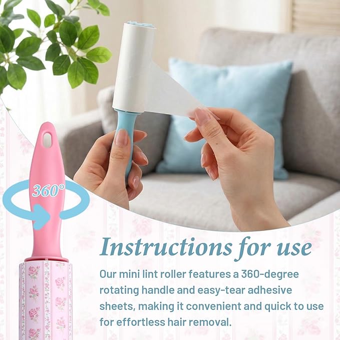 Zhehao 8 Pcs Mini Lint Rollers for Pet Hair Travel Size Clothes Sticky Lint Removers Blue Pink Roller Hair Removal Tools for Dog, Cat, Furniture, Travelers, Pet Owners